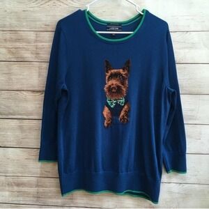 LANDS END SUPIMA COTTON SWEATER WITH EMBROIDERED TERRIER‎ DOG